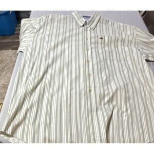 BB Classics Men's Green White Striped Cotton Button-Up Shirt XXL Pockets